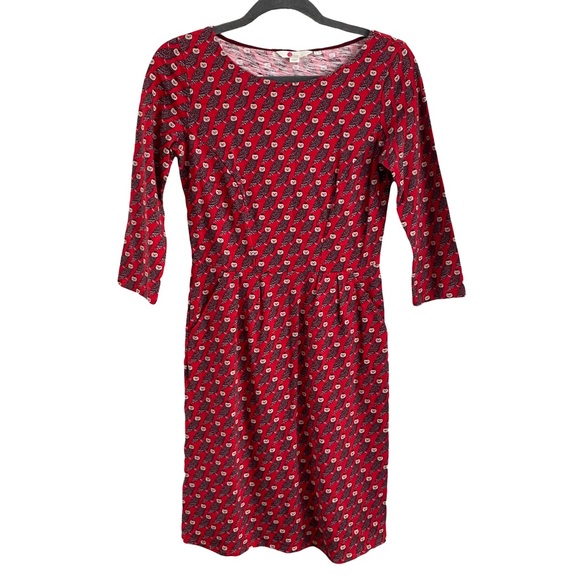 Boden Poinsettia Regal Owl Penny 3/4 Sleeve Red Mini Dress Size 4 - Picture 1 of 6